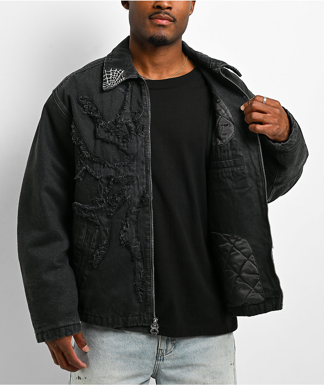 Broken Promises Arachnid Black Denim Zip Work Jacket