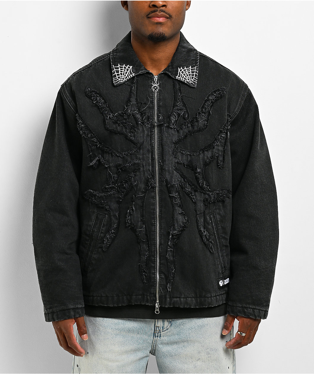 Broken Promises Arachnid Black Denim Zip Work Jacket