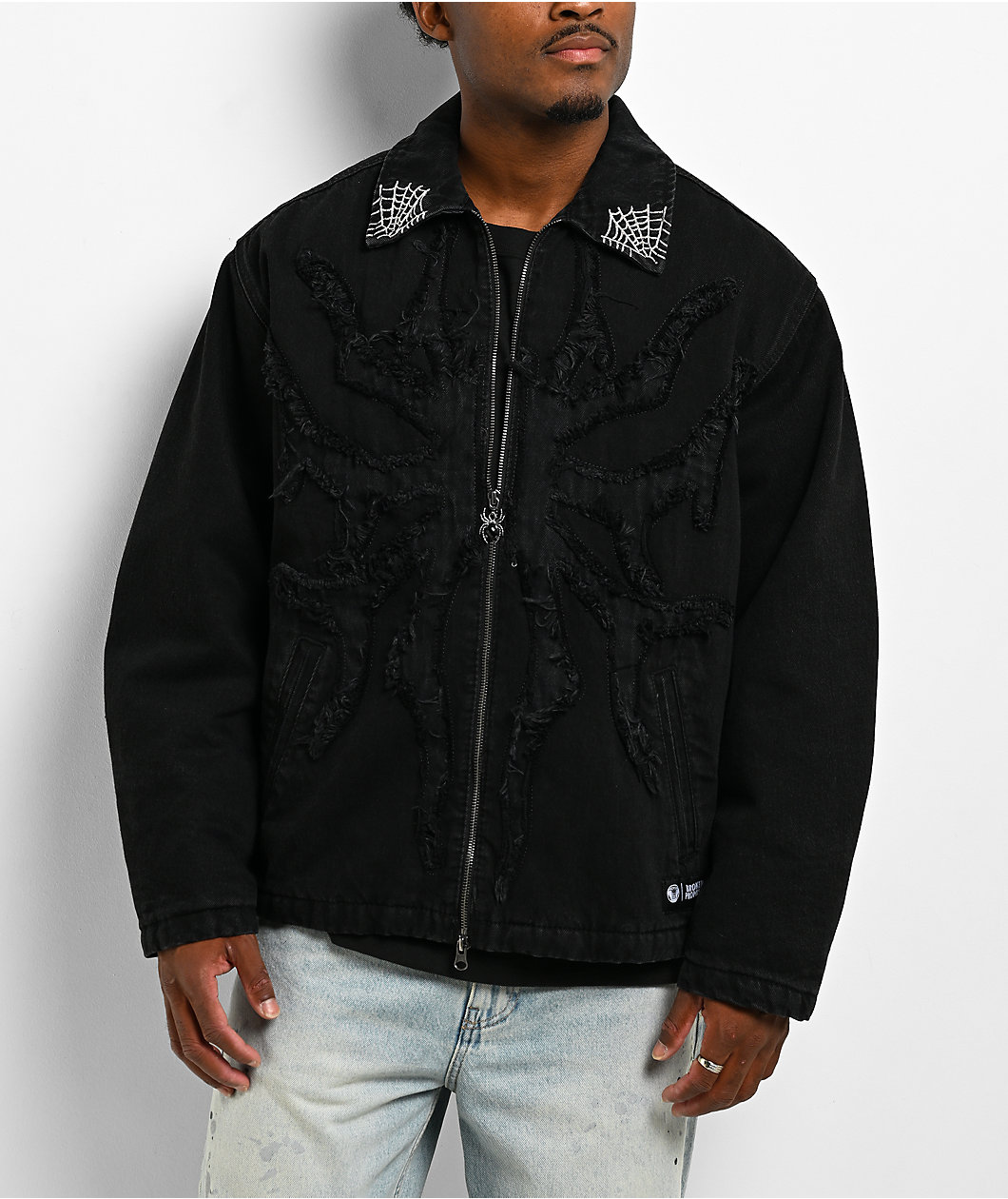 Broken Promises Arachnid Black Denim Zip Work Jacket