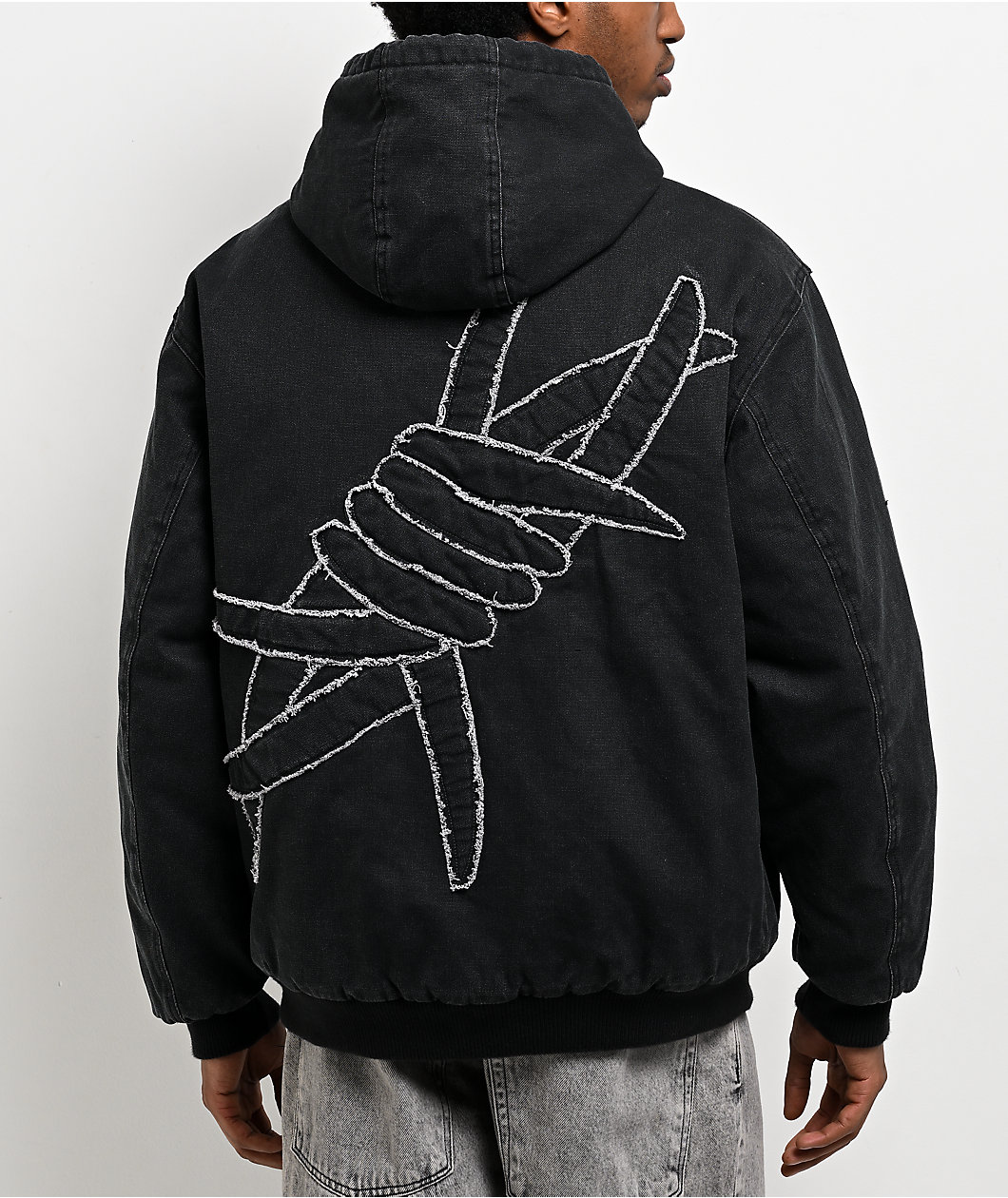 Broken Promises Barbed Black Wash Hooded Denim Jacket