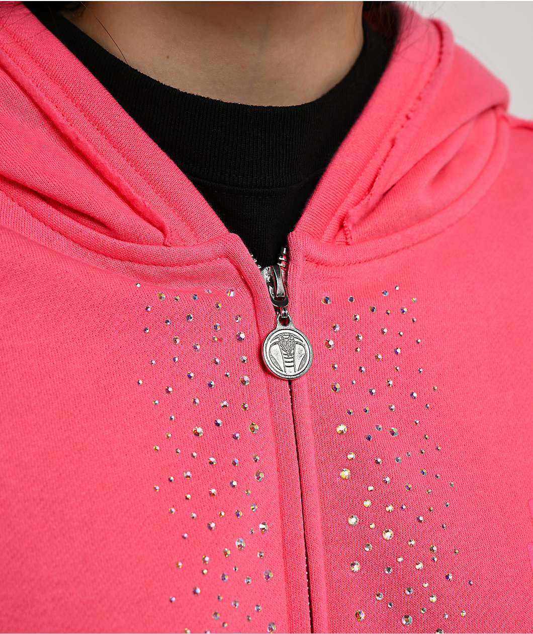 Broken Promises Bougie Rhinestone Pink Zip Hoodie