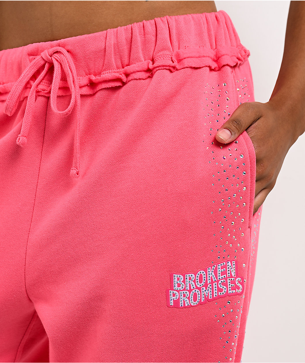 Broken Promises Bougie Rhinestoned Pink Baggy Sweatpants