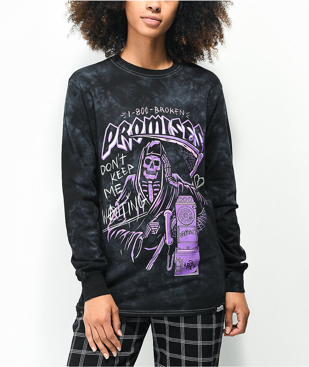 Broken Promises Call Waiting Black Tie Dye Long Sleeve T-Shirt