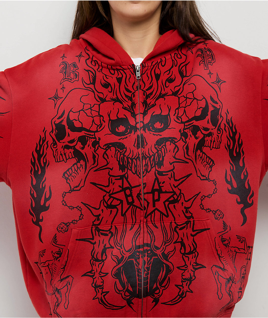 Broken Promises Chaotic Harmony Red Zip Hoodie