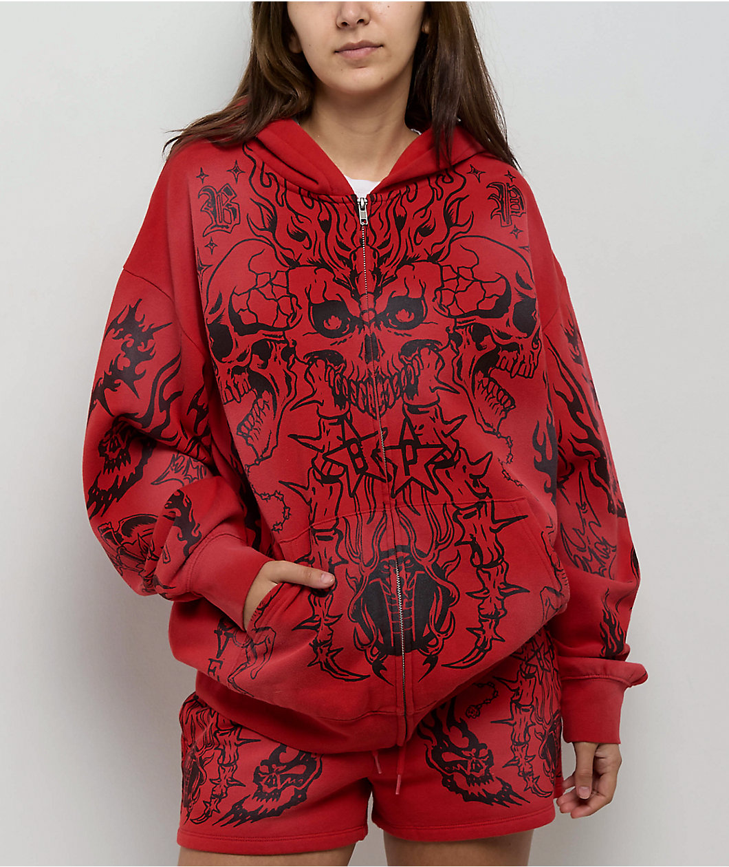 Broken Promises Chaotic Harmony Red Zip Hoodie