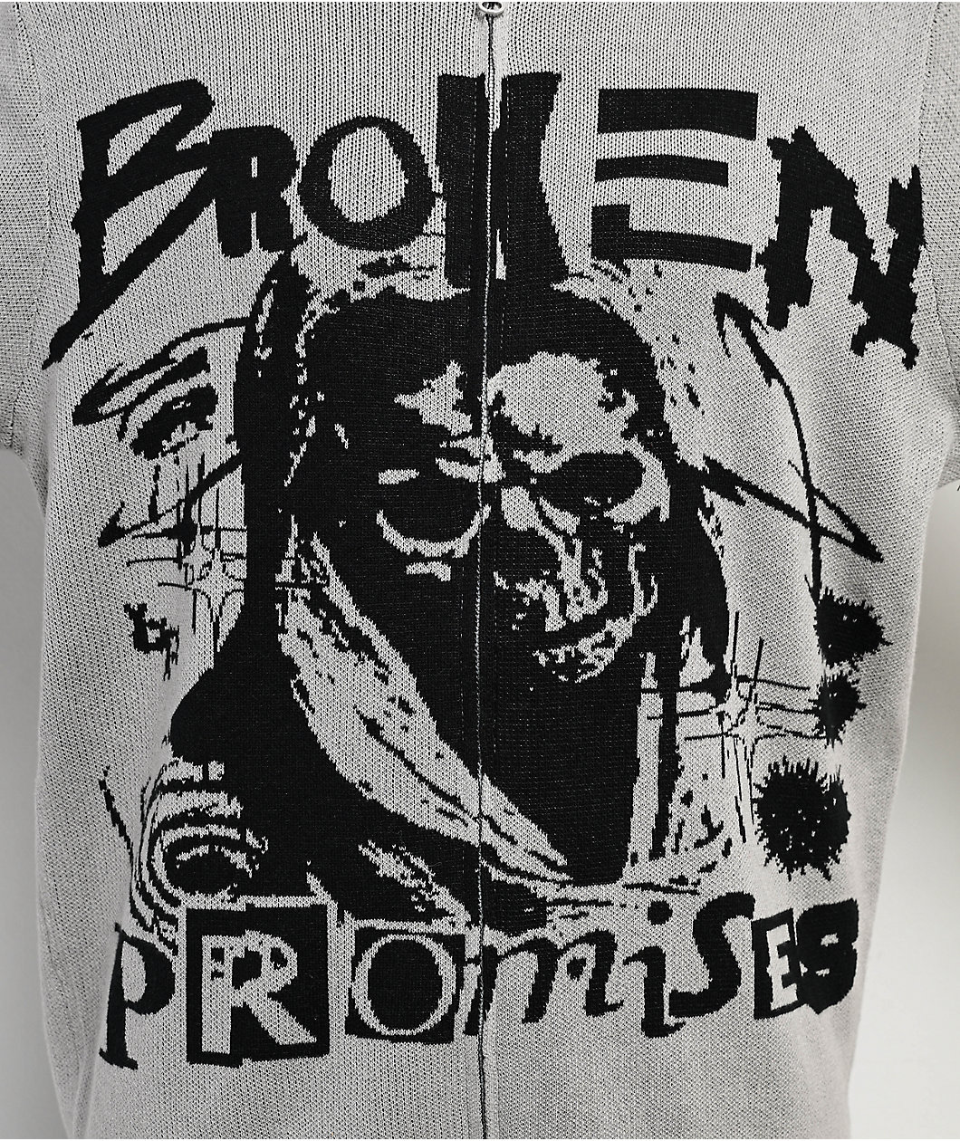 Broken Promises Creeper Grey Zip Sweater