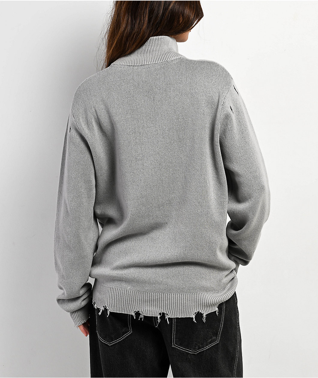 Broken Promises Creeper Grey Zip Sweater