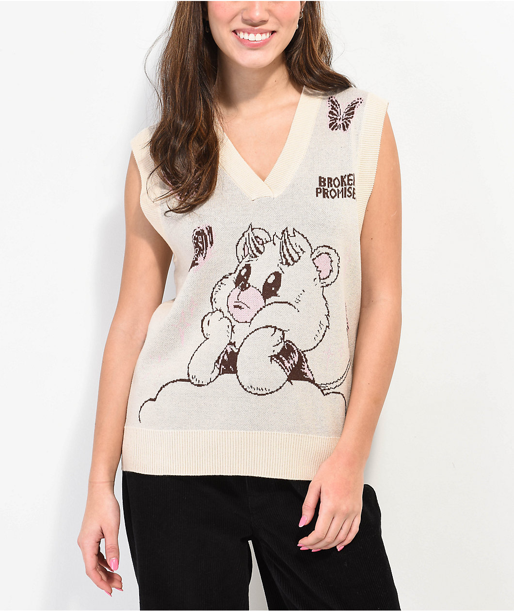 Broken Promises Cry Later Cream Sweater Vest