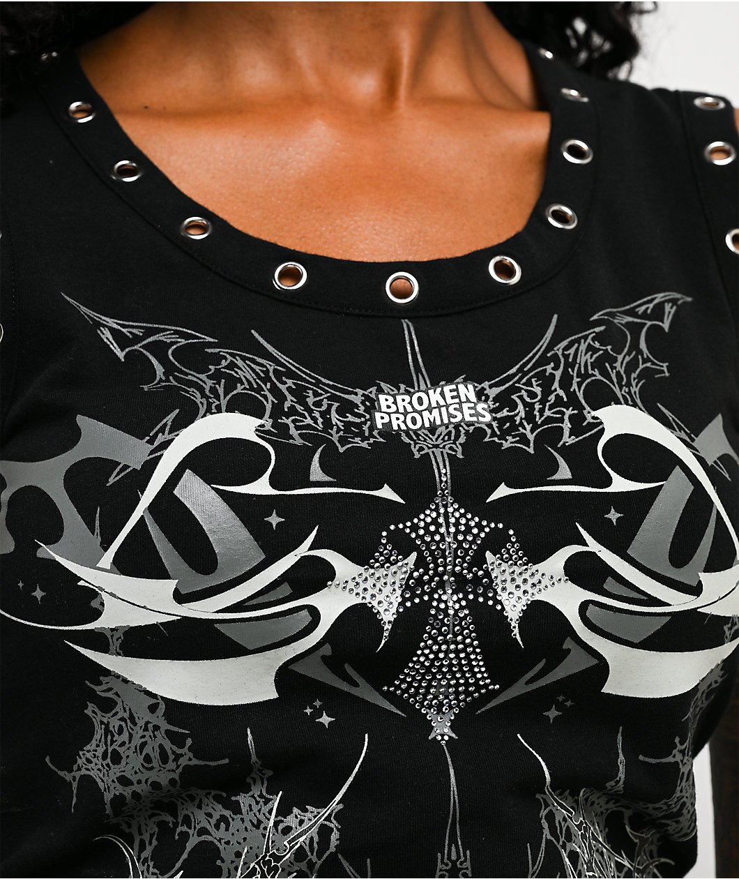Broken Promises Cybercore Black Crop Tank Top