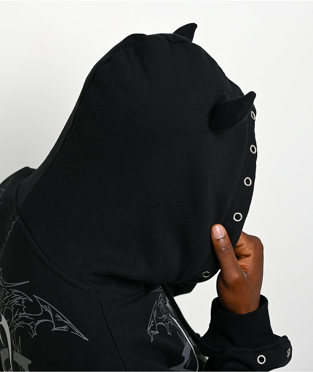 Broken Promises Cybercore Horned Black Hoodie