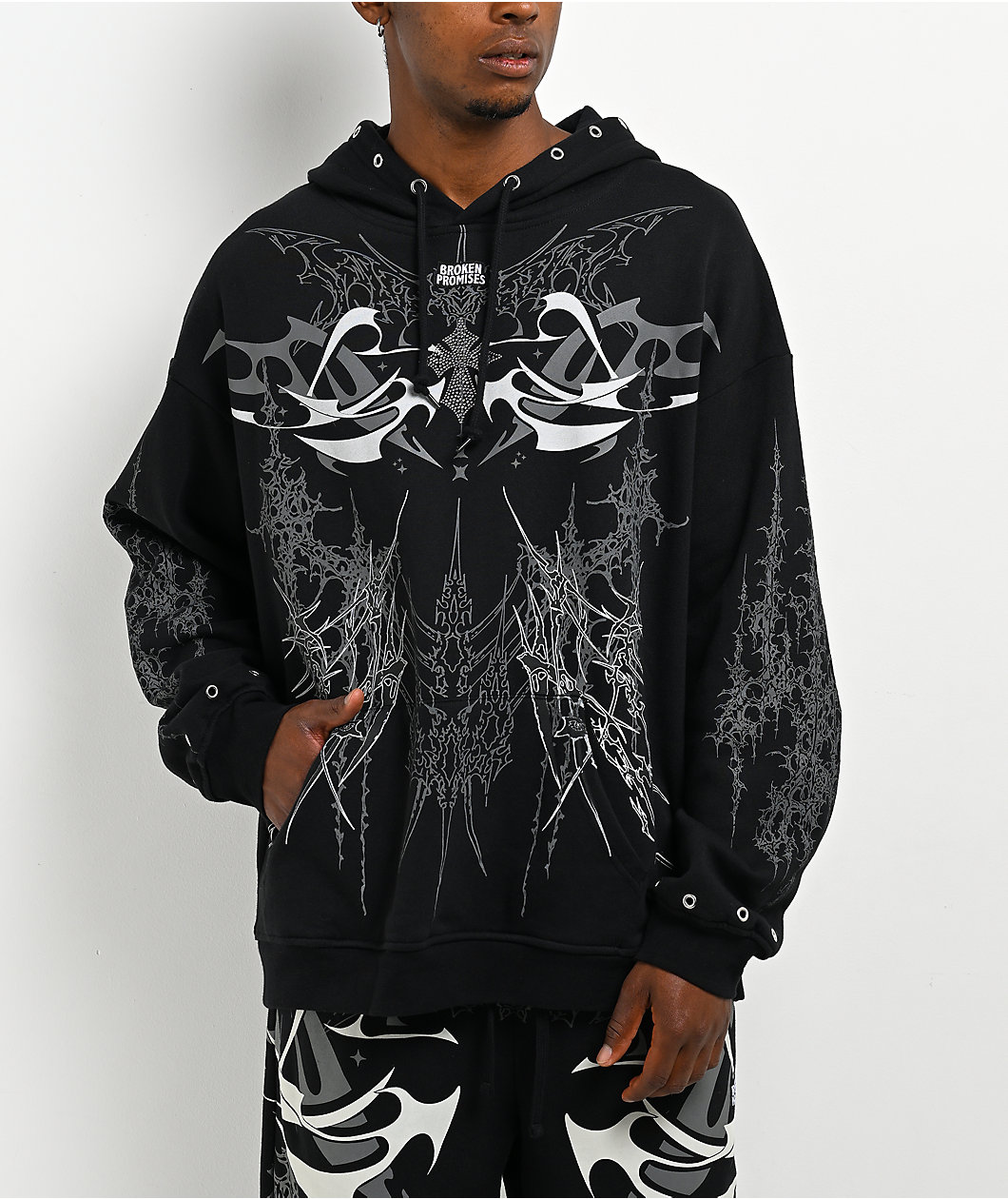 Broken Promises Cybercore Horned Black Hoodie