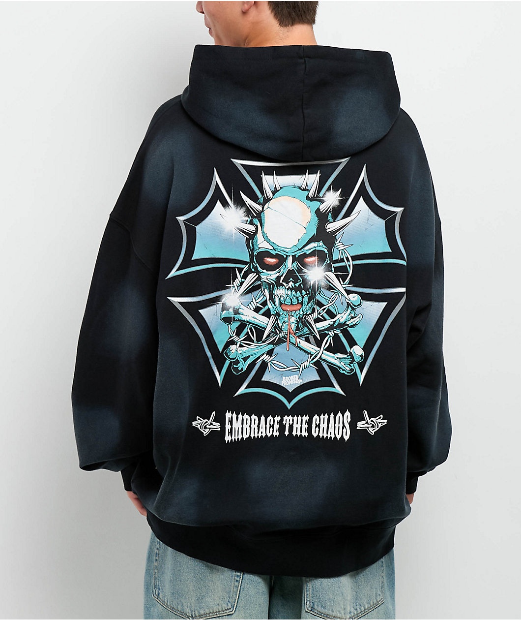 Broken Promises Embrace The Chaos Black Wash Hoodie