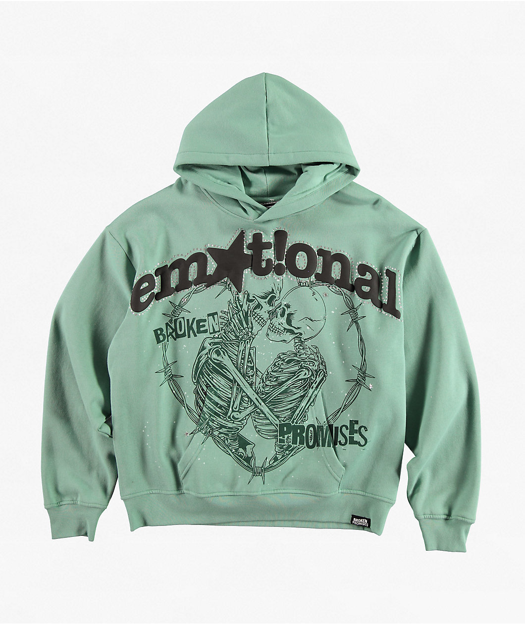 Broken Promises Emotional Embrace Green Hoodie