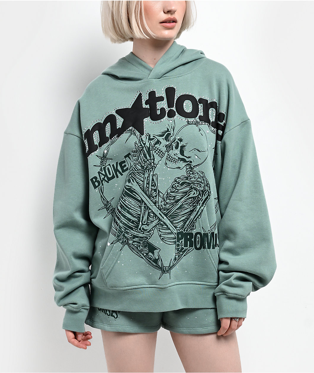 Broken Promises Emotional Embrace Green Hoodie