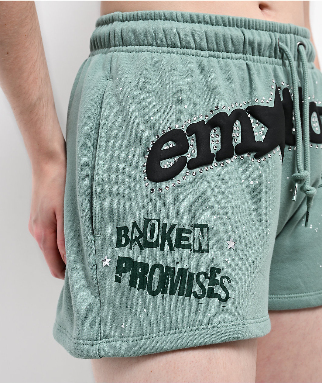 Broken Promises Emotional Embrace Green Sweat Shorts