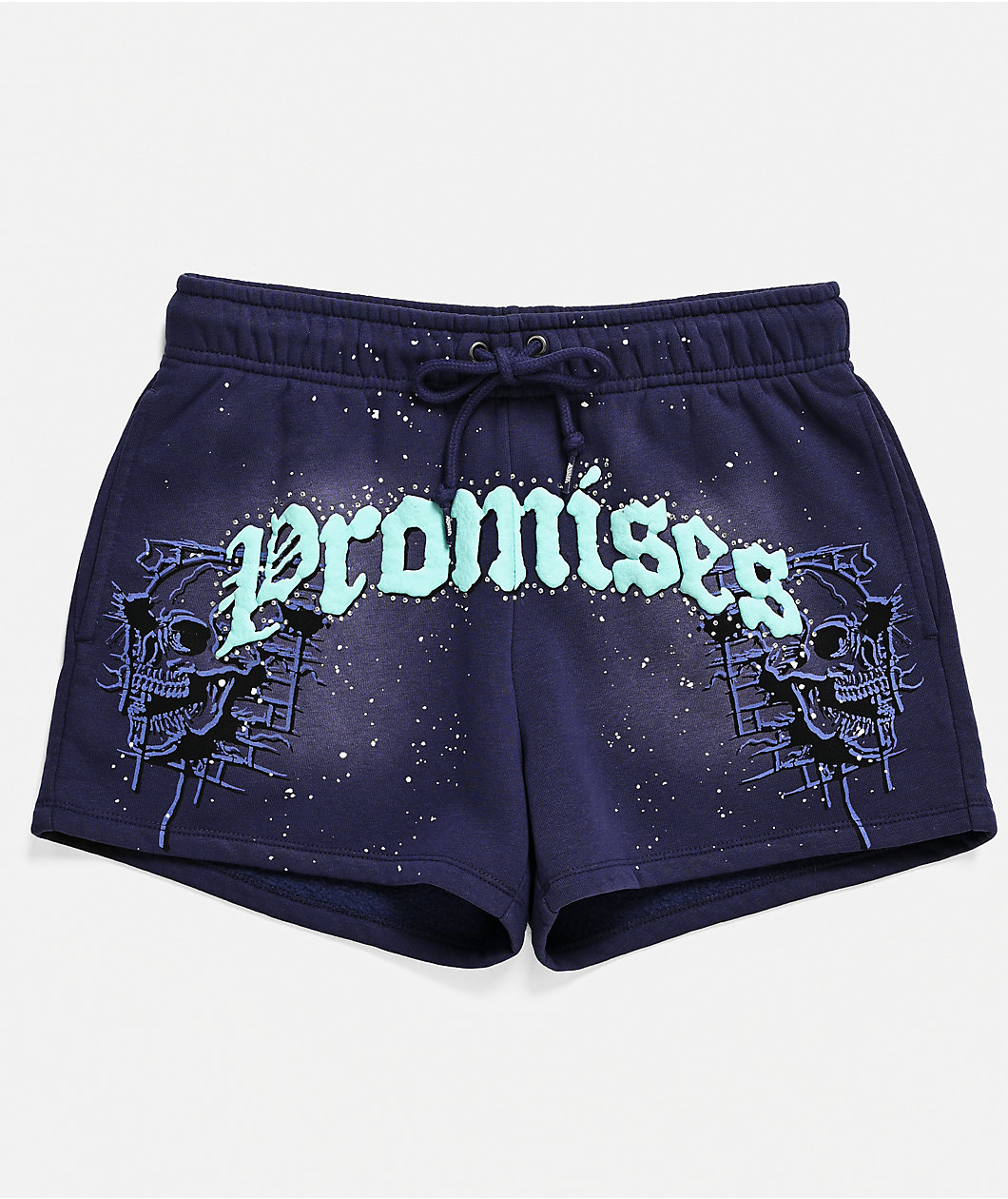 Broken Promises Endless Rhinestone Blue Wash Shorts