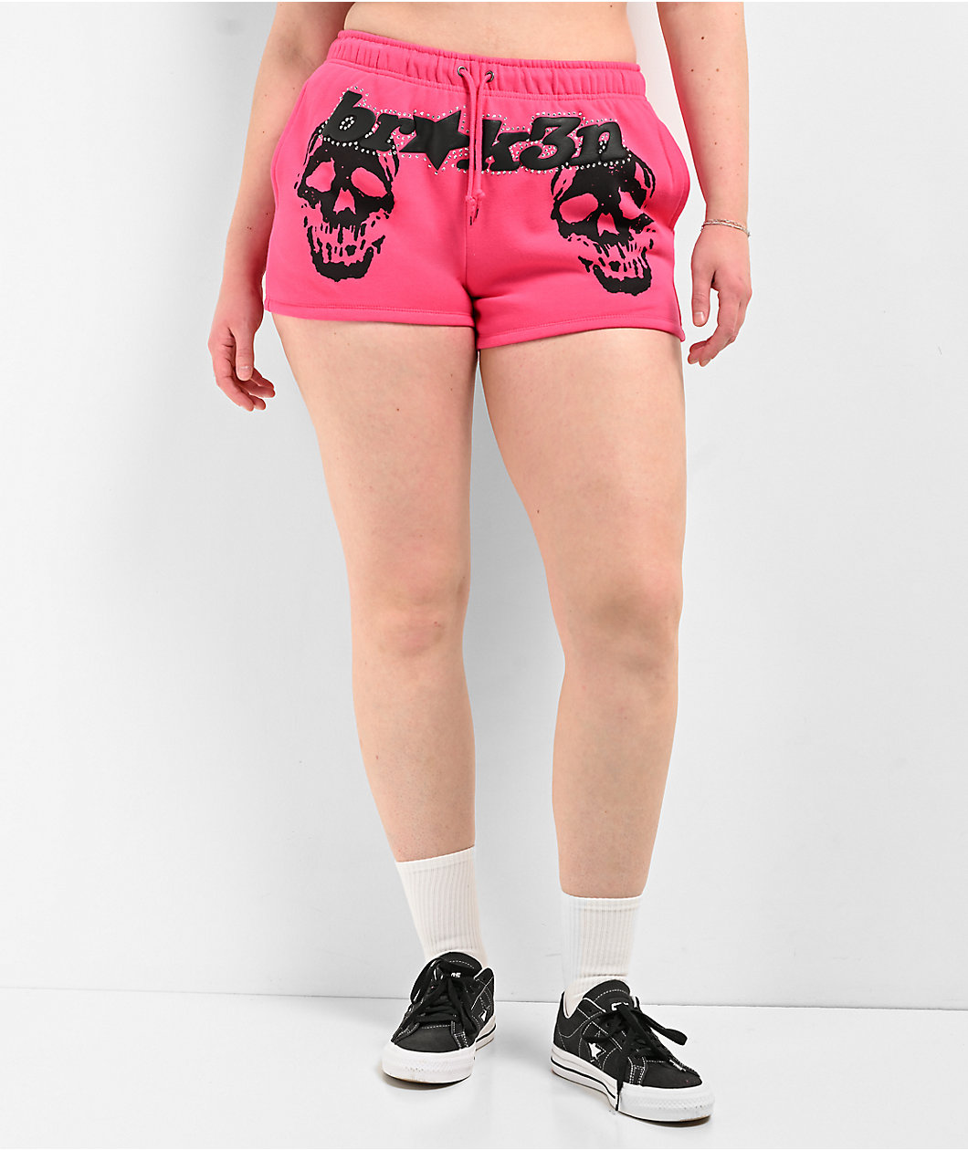 Broken Promises Faceless Pink Rhinestone Sweat Shorts