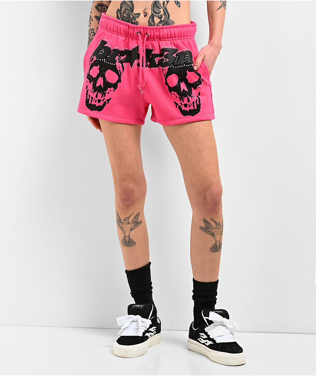 Broken Promises Faceless Pink Rhinestone Sweat Shorts