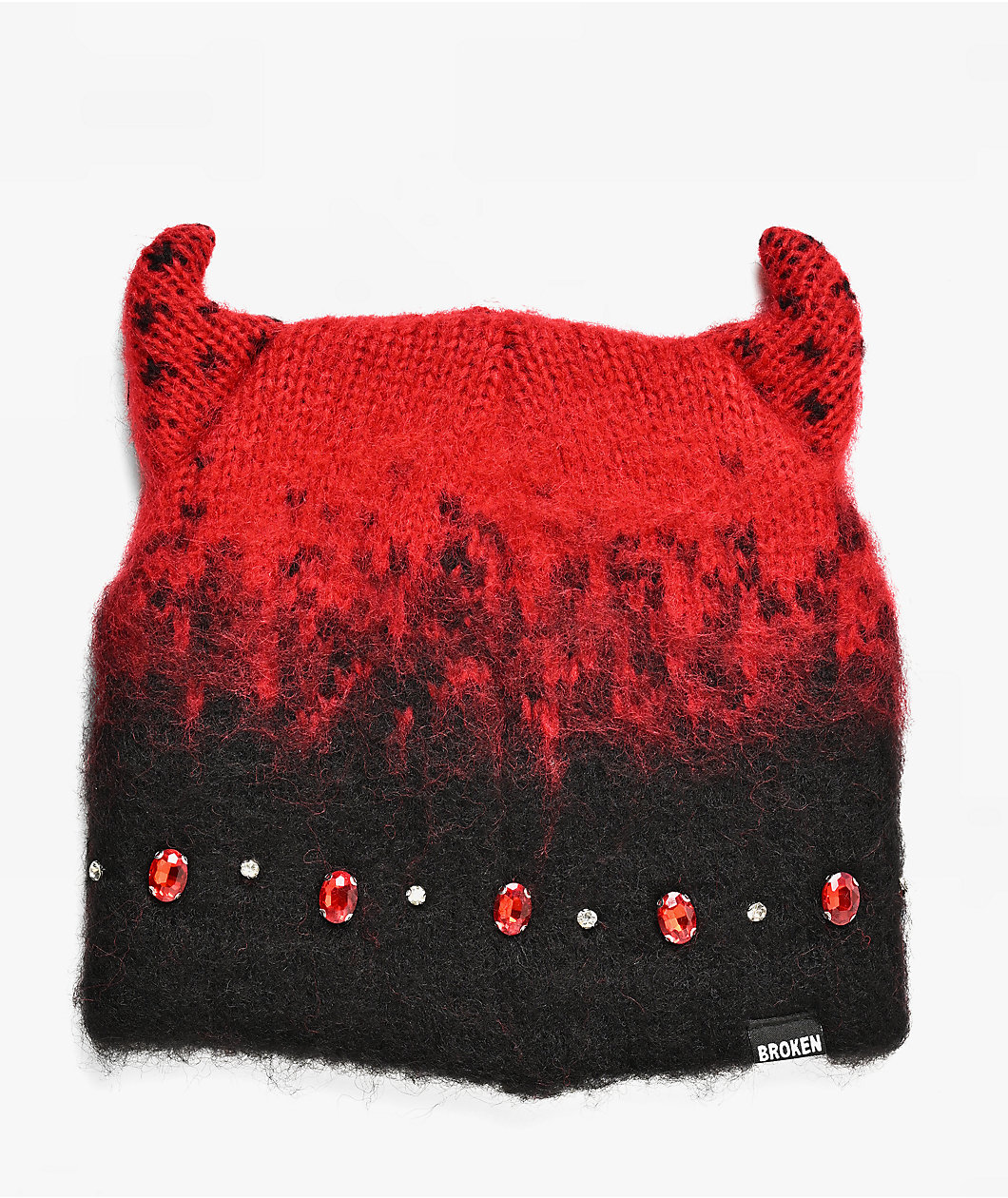 Broken Promises Fading Away Mohair Red & Black Horn Beanie