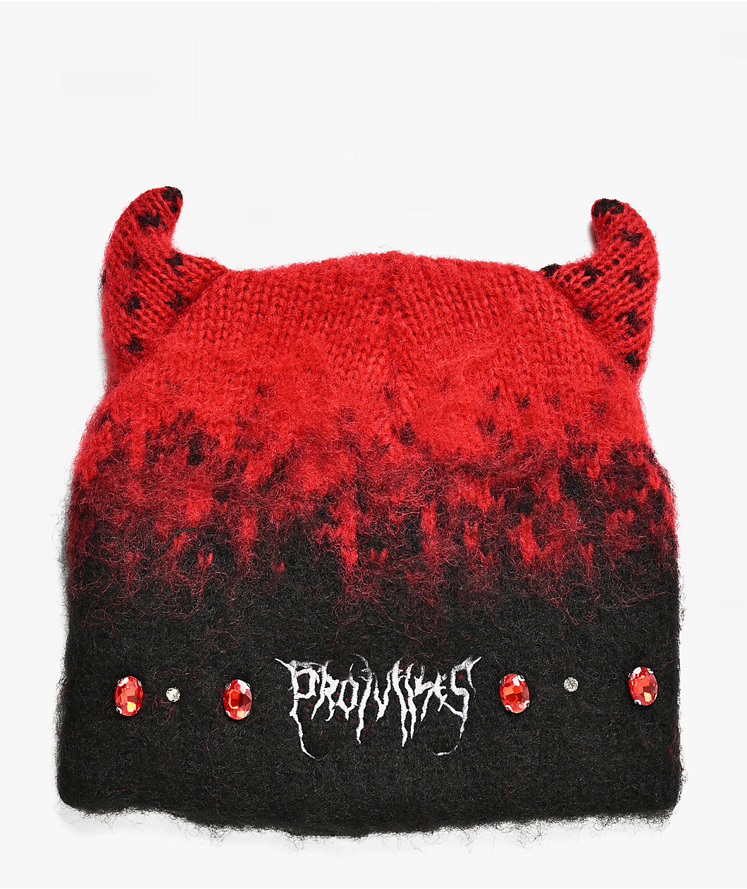 Broken Promises Fading Away Mohair Red & Black Horn Beanie
