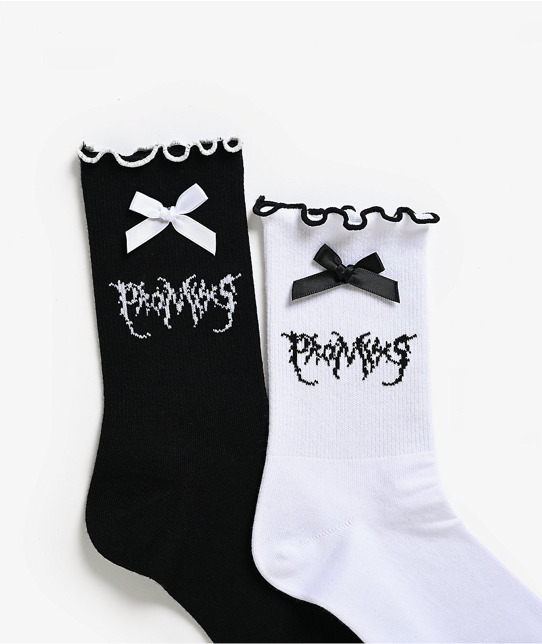 Broken Promises Graveyard Bow Black & White 2 Pack Crew Socks