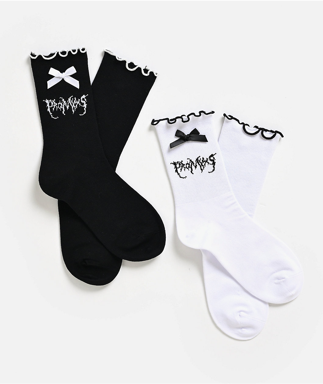 Broken Promises Graveyard Bow Black & White 2 Pack Crew Socks