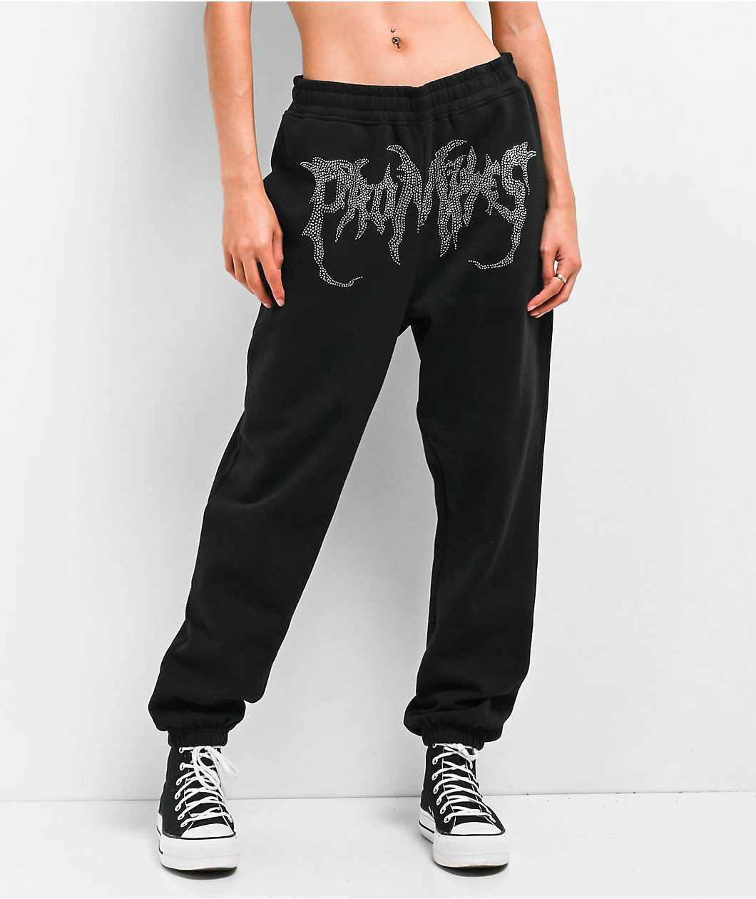 Broken Promises Graveyard Rhinestone Black Sweatpants