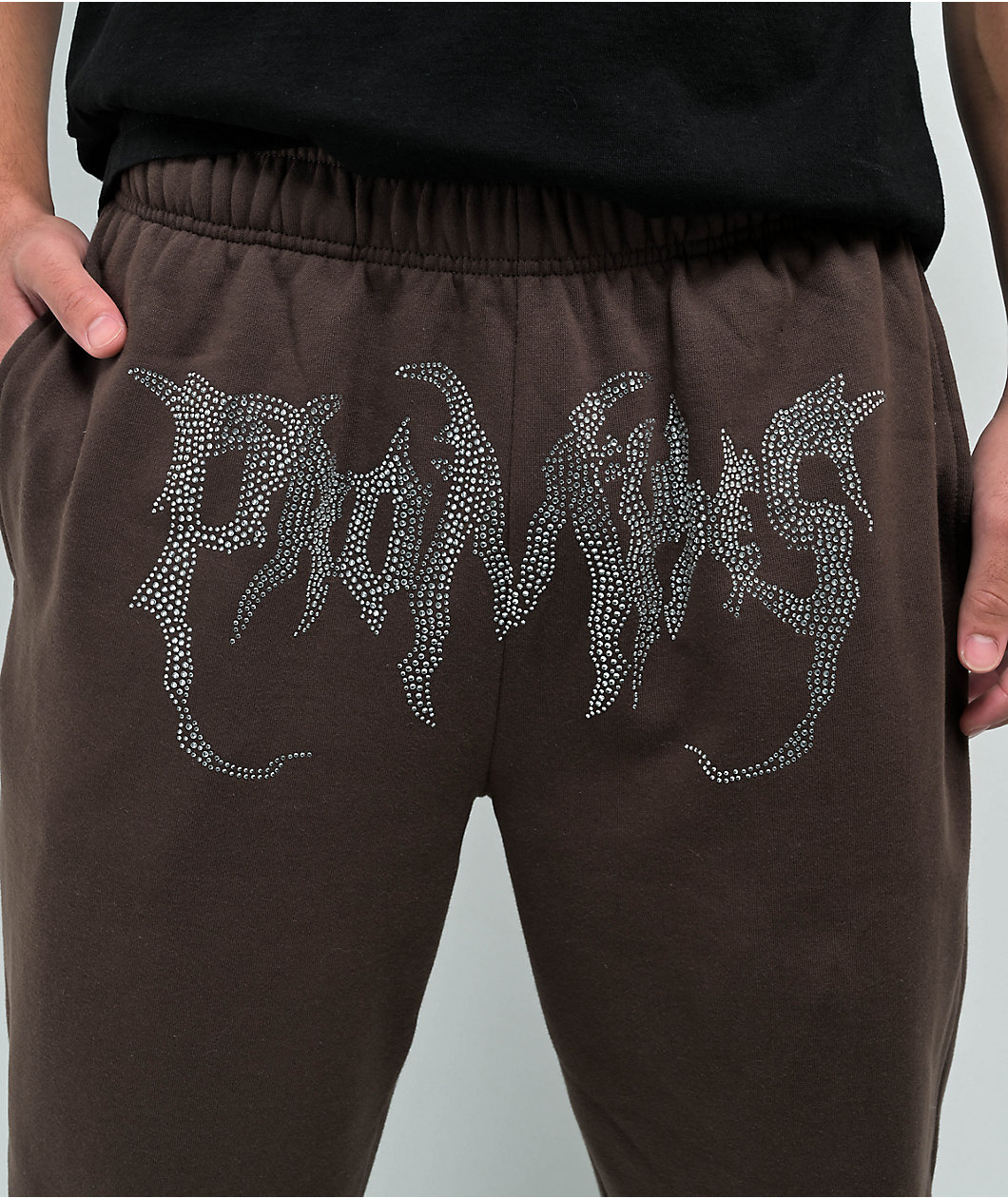 Broken Promises Graveyard Rhinestone Brown Sweatpants