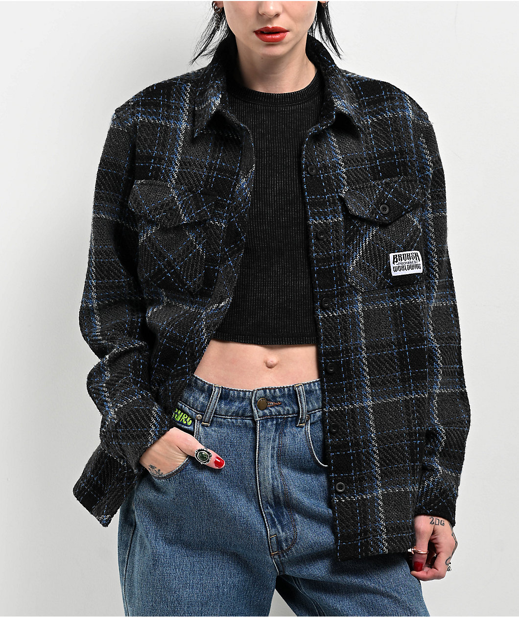 Broken Promises Hitchhiker Blue Flannel Shirt