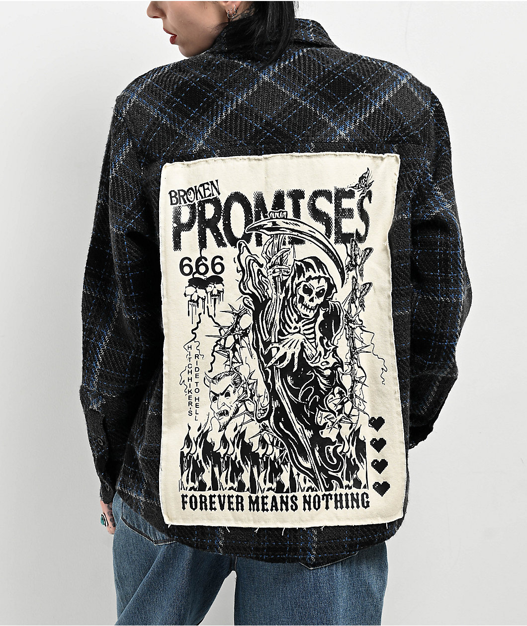 Broken Promises Hitchhiker Blue Flannel Shirt