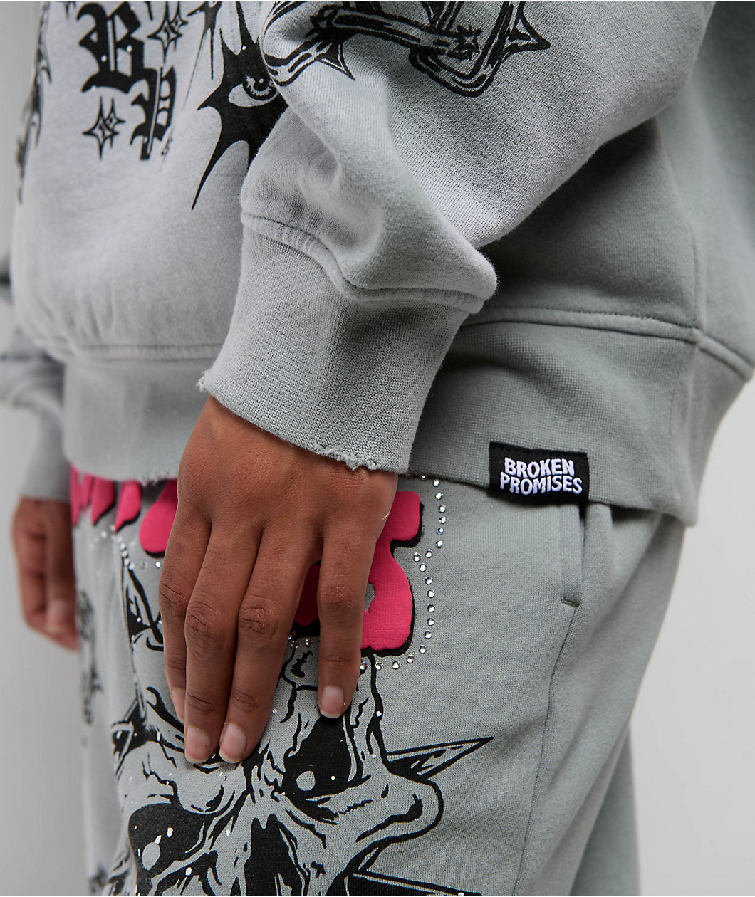 Broken Promises Hysteria Grey Rhinestone Hoodie