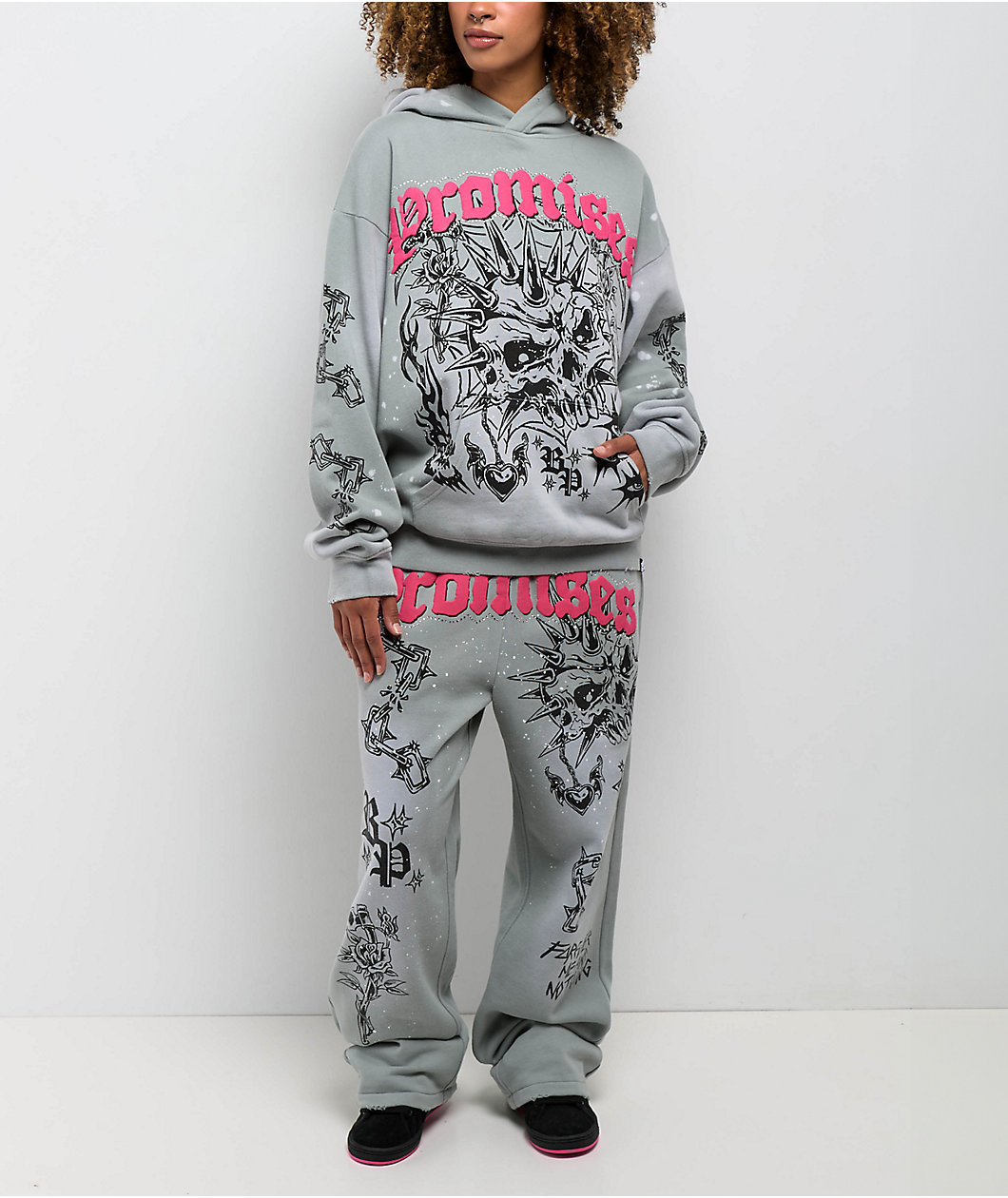 Broken Promises Hysteria Grey Rhinestone Sweatpants