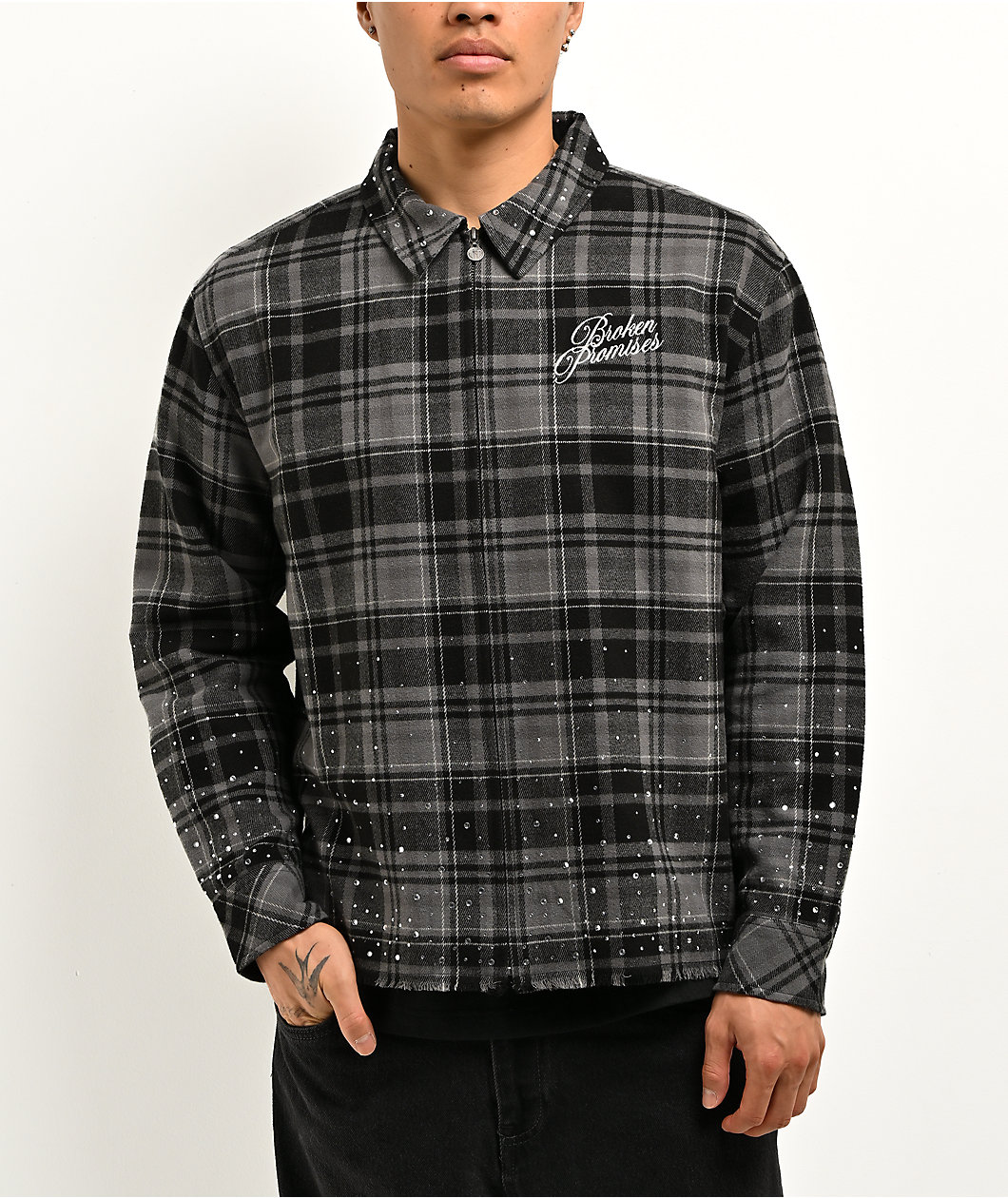Broken Promises I Still Miss You Black & Grey Flannel Shirt
