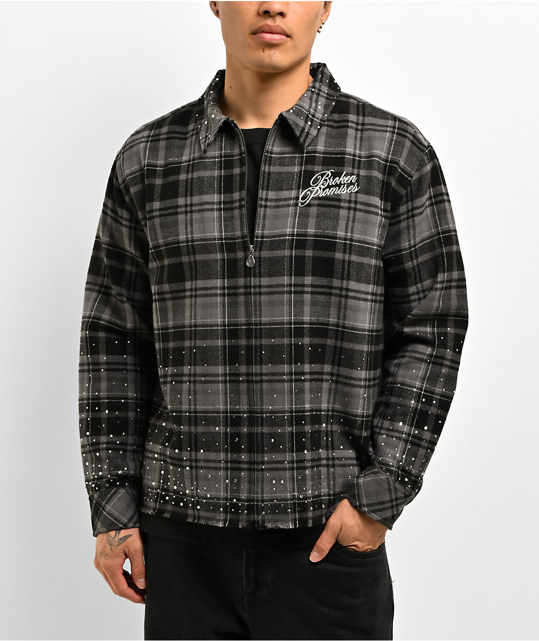 Broken Promises I Still Miss You Black & Grey Flannel Shirt