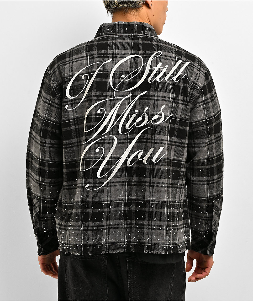 Broken Promises I Still Miss You Black & Grey Flannel Shirt