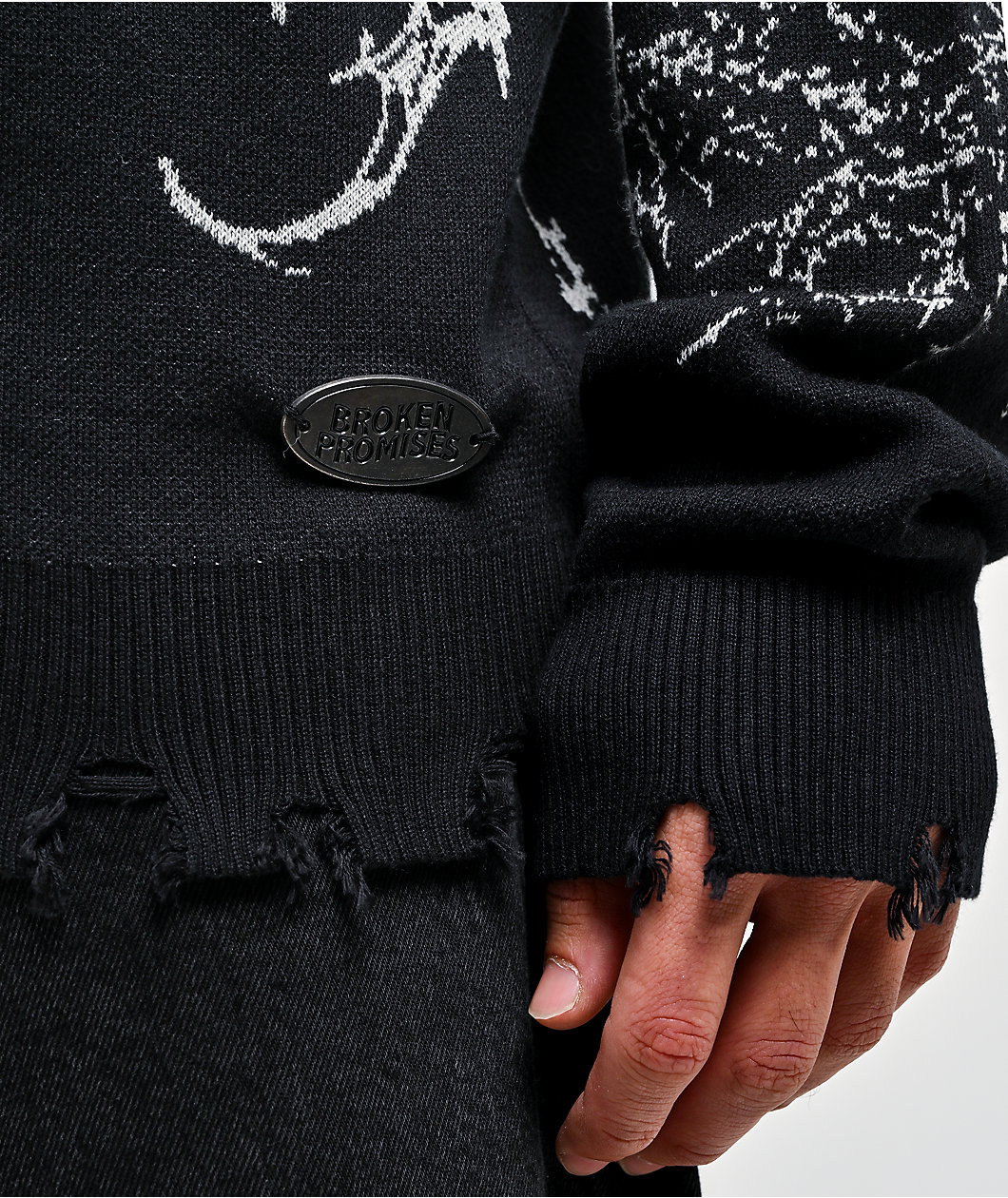 Broken Promises Jagged Distressed Black Sweater