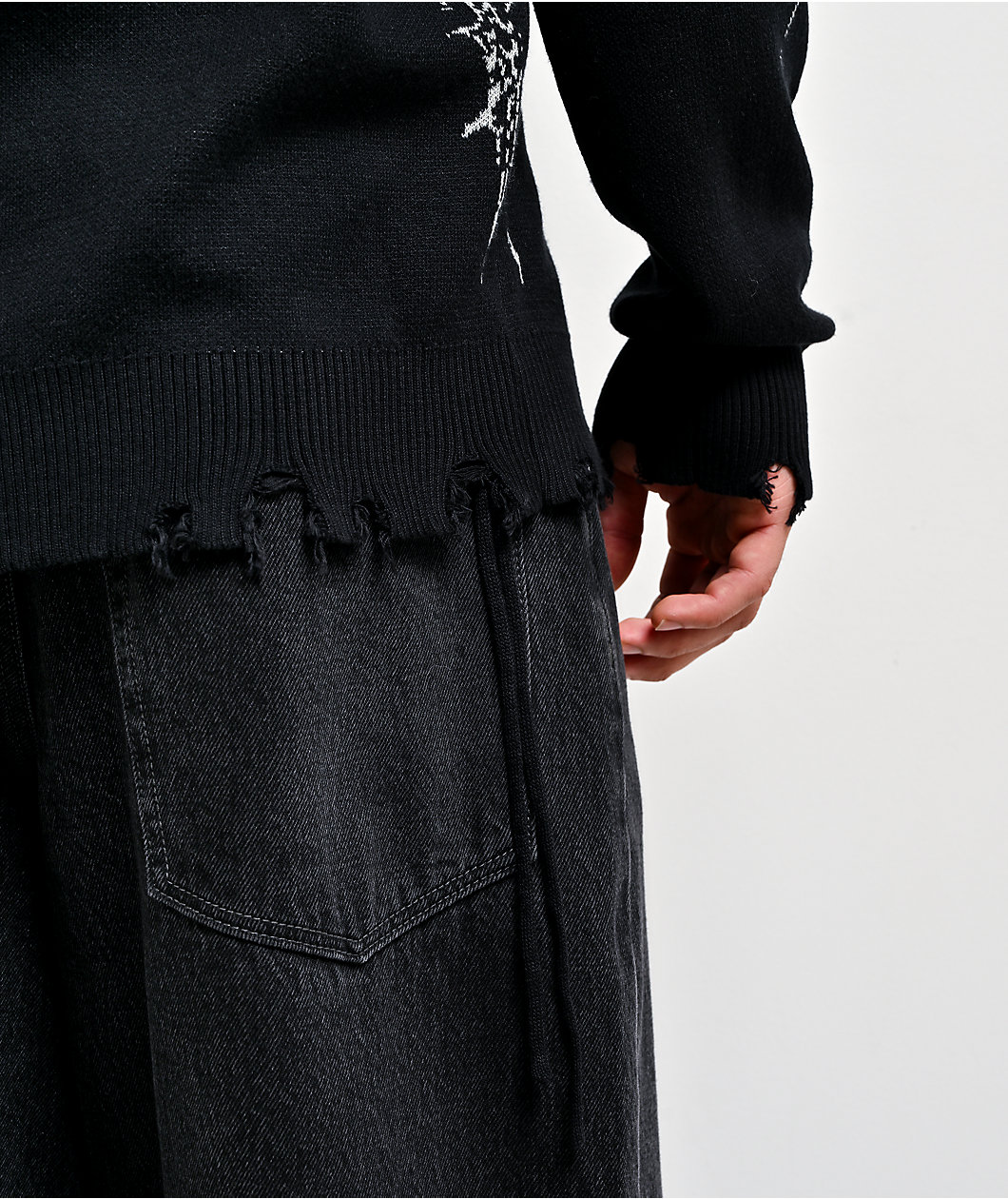 Broken Promises Jagged Distressed Black Sweater