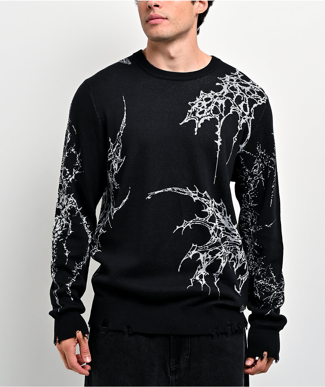 Broken Promises Jagged Distressed Black Sweater