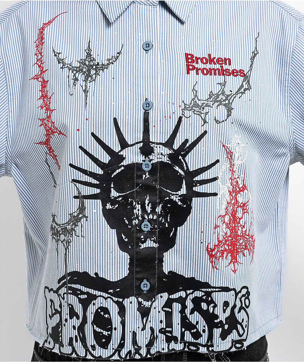 Broken Promises Liberty Blue & White 2fer Long Sleeve Crop Shirt