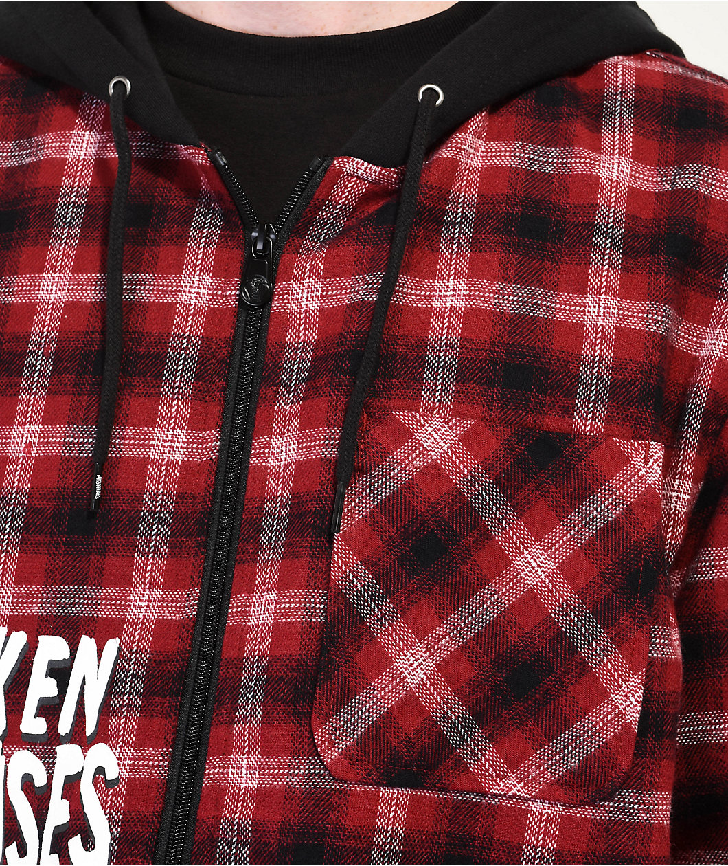 Broken Promises Love Is Lethal Red Hooded Flannel Jacket