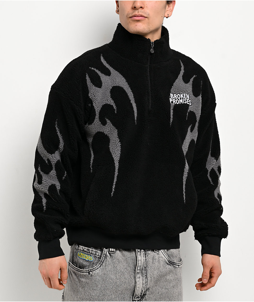 Broken Promises Metal Black Sherpa Quarter Zip Sweatshirt