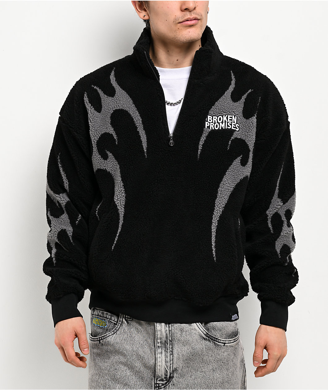 Broken Promises Metal Black Sherpa Quarter Zip Sweatshirt