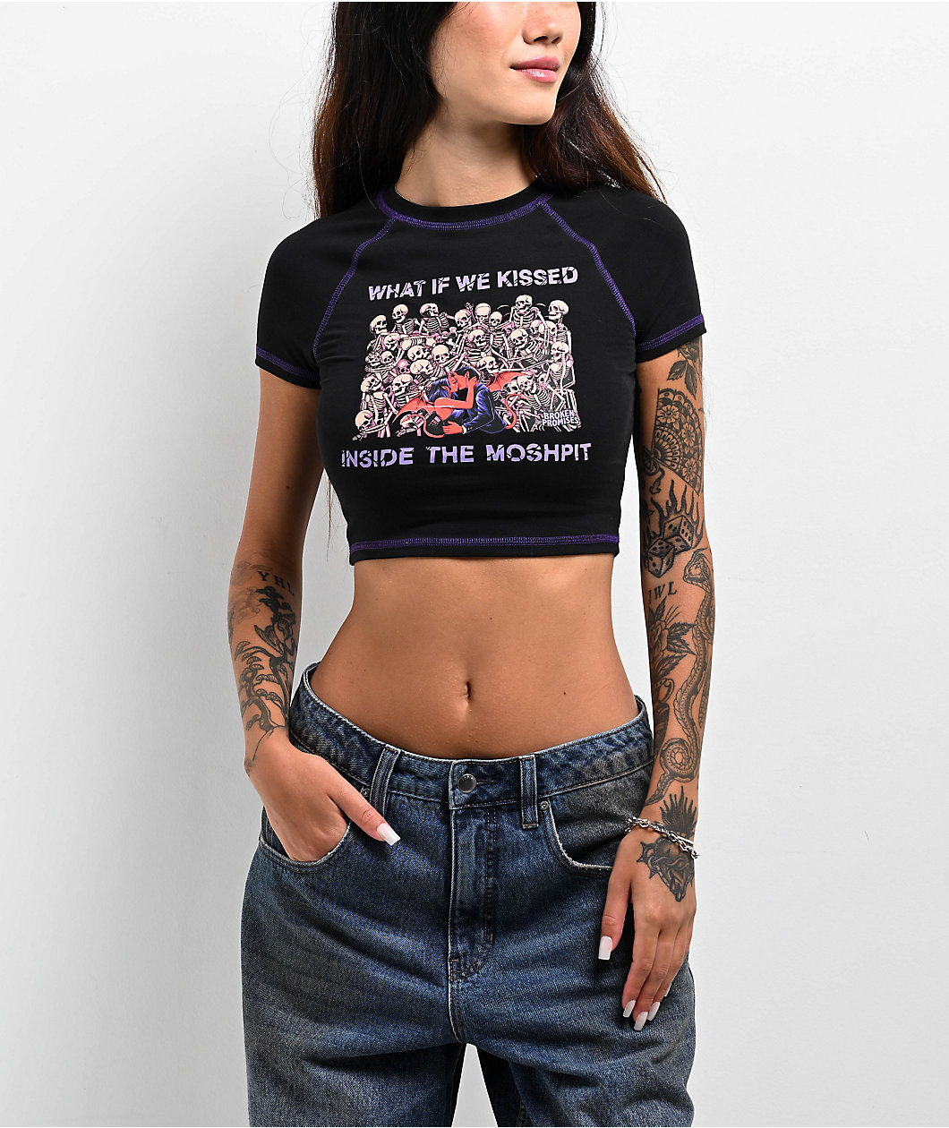 Broken Promises Moshpit Black Raglan Crop T-Shirt