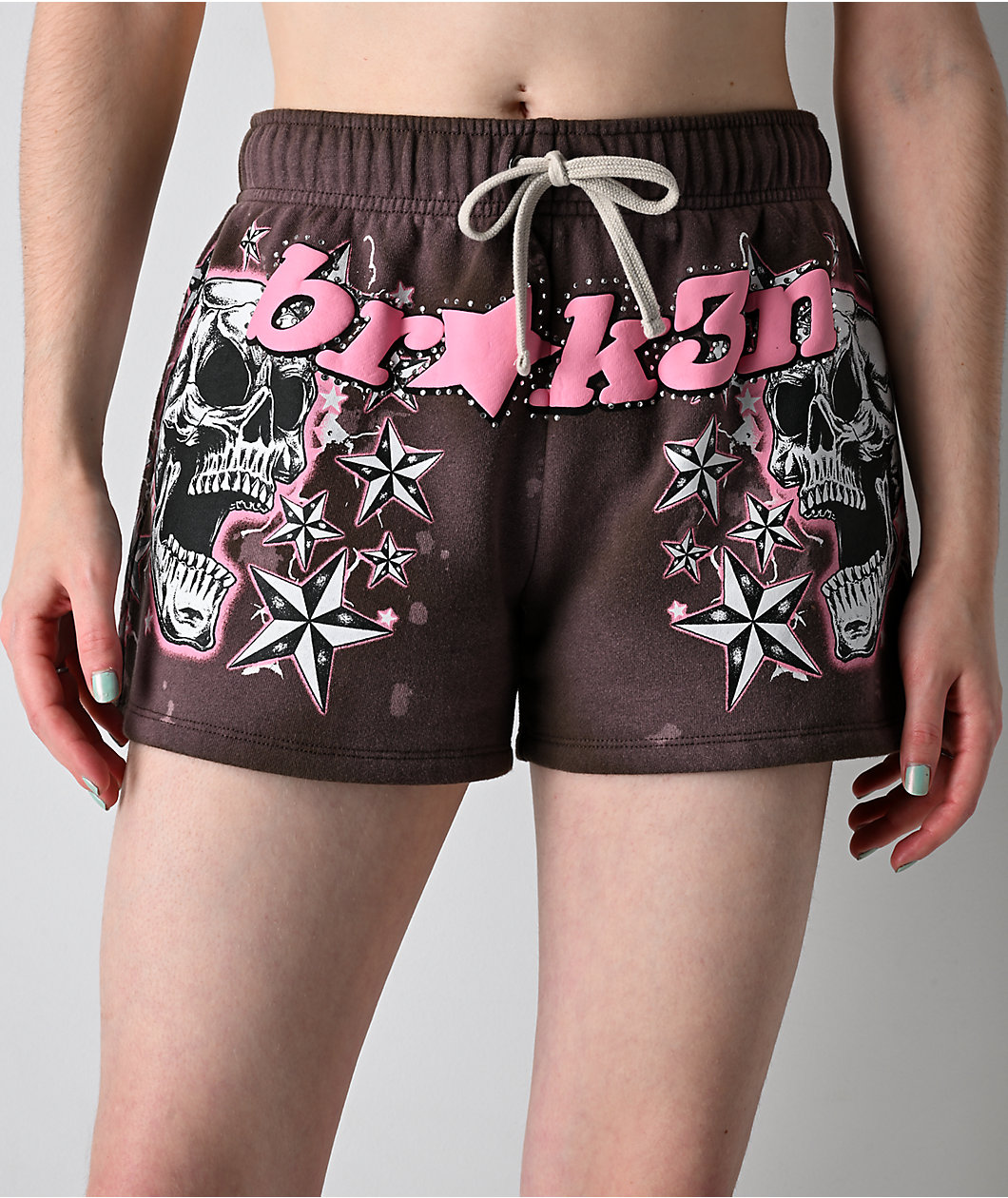 Broken Promises Nautty Brown Wash Sweat Shorts