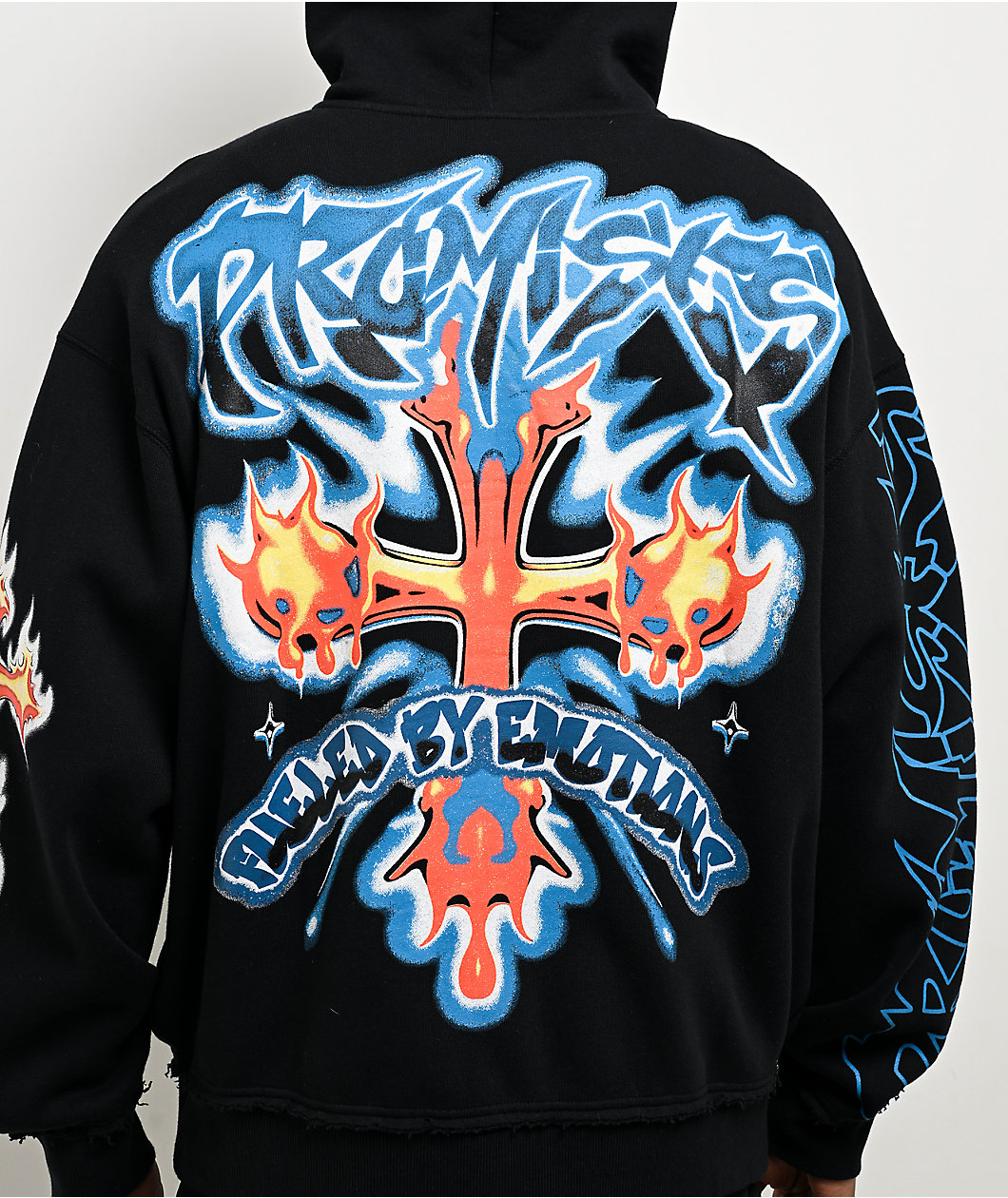 Broken Promises Numskull Rhinestone Black Zip Hoodie