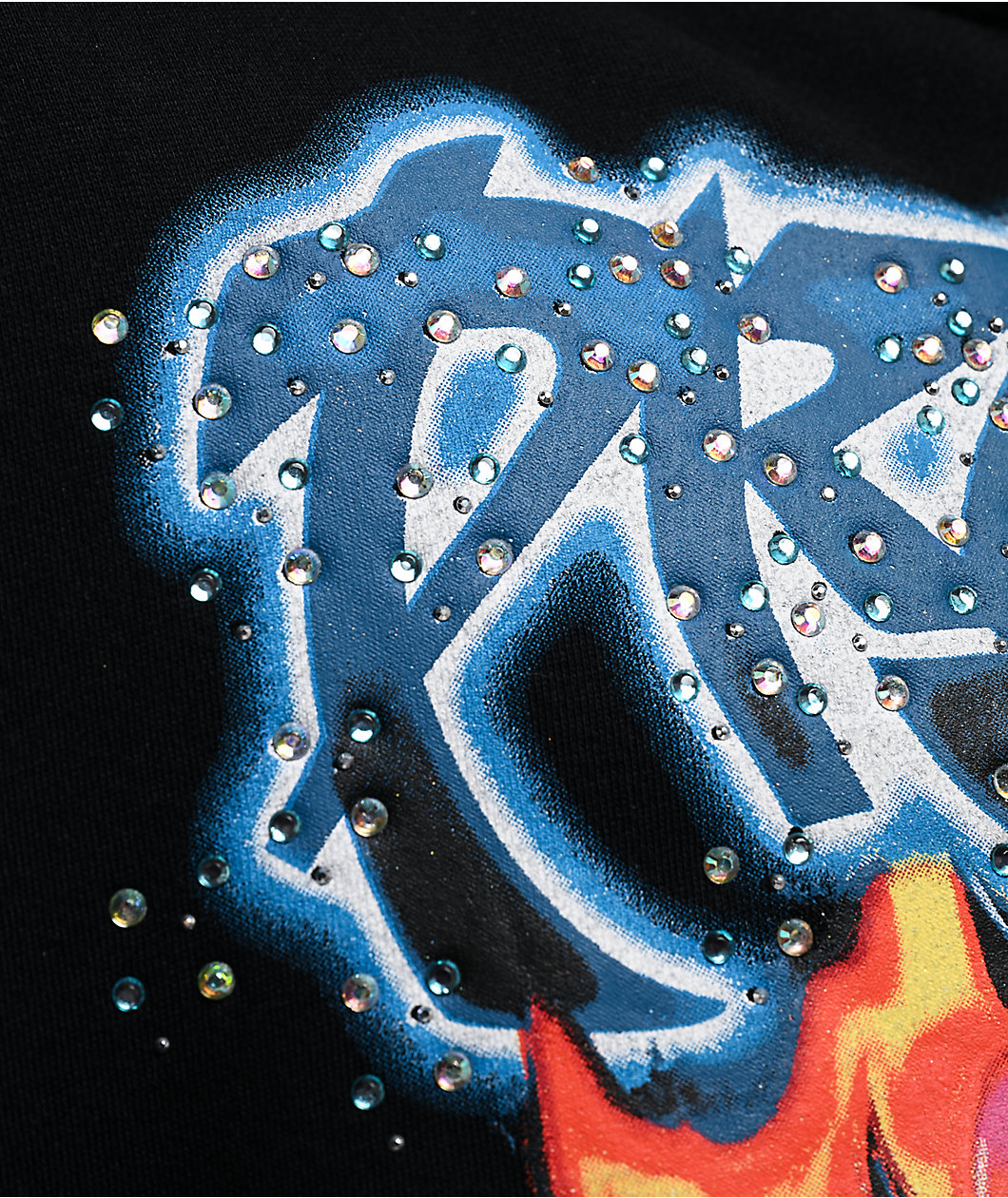 Broken Promises Numskull Rhinestone Black Zip Hoodie