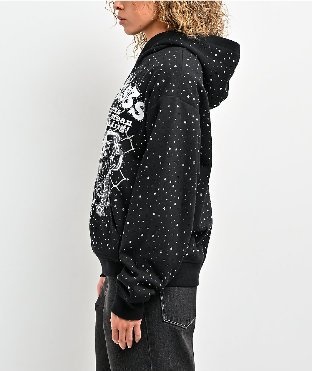 Broken Promises Pain And Pleasure Rhinestone Black Hoodie