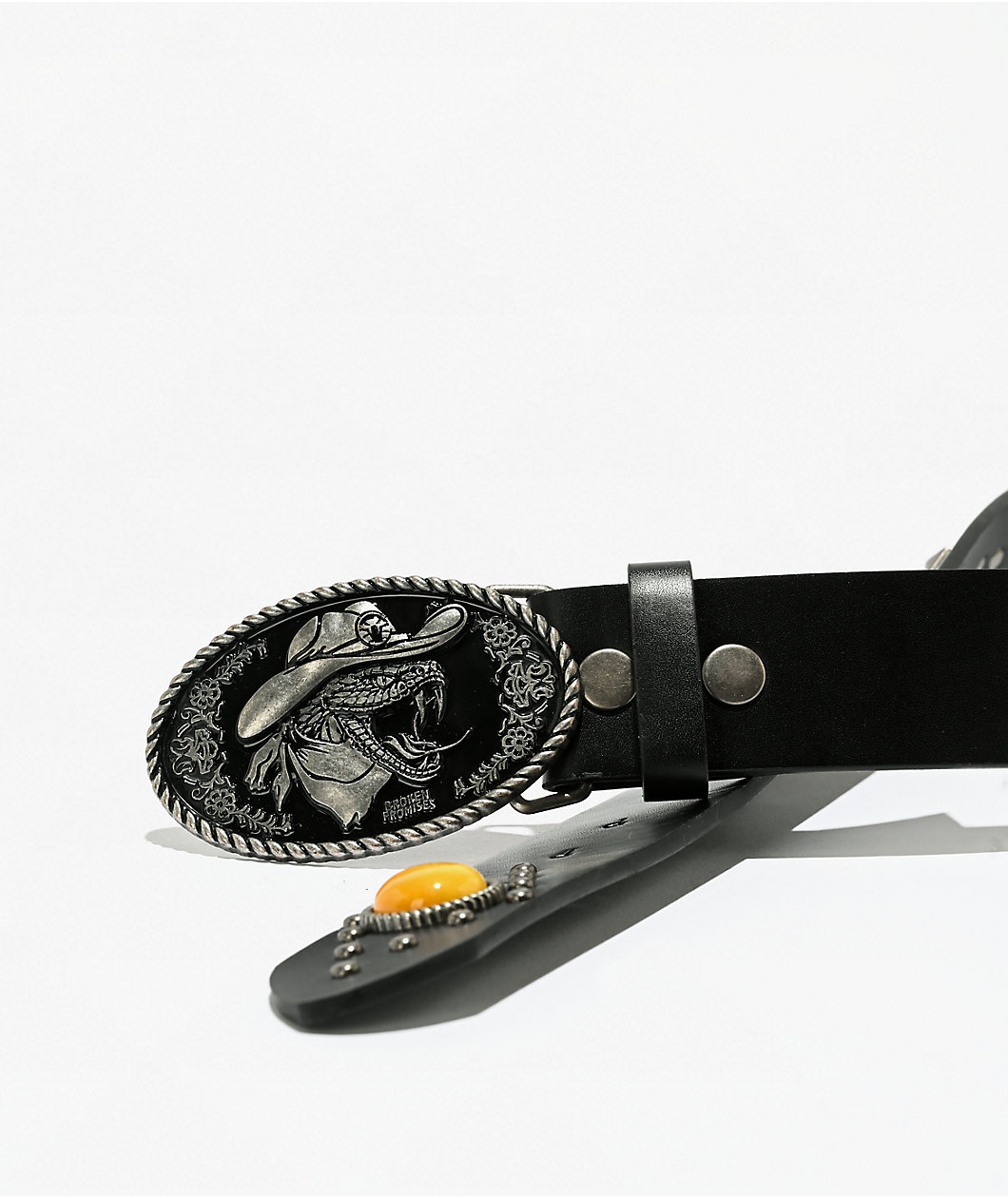 Broken Promises Rattlesnake Western Studded Black Belt