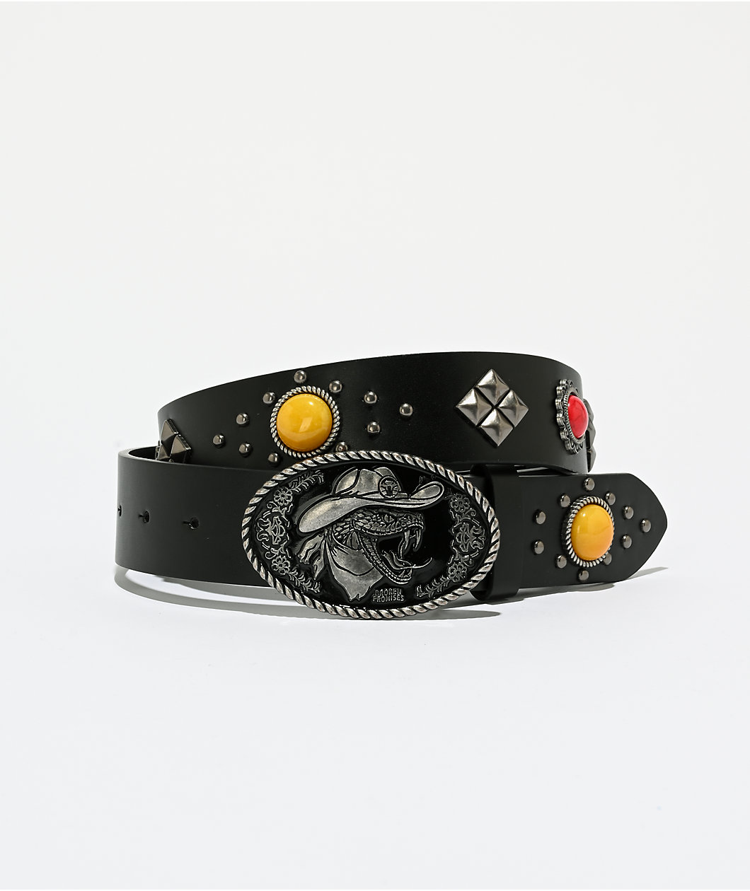 Broken Promises Rattlesnake Western Studded Black Belt