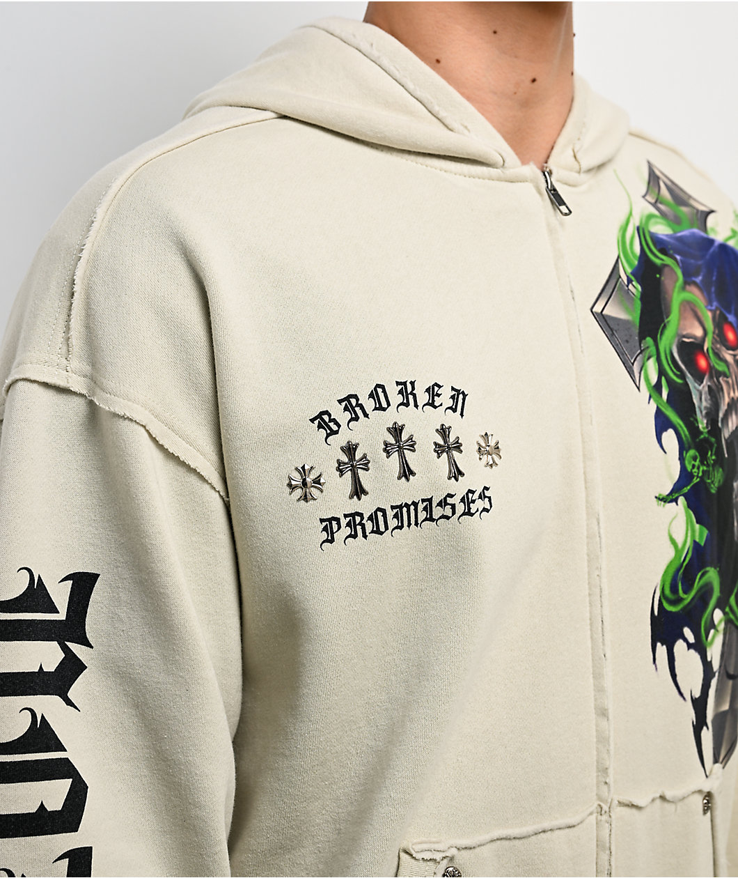 Broken Promises Ritual Natural Boxy Zip Hoodie
